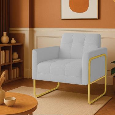 Imagem de Poltrona Sala Industrial Alta Tubo Dourado Elisa Bouclê D03 - D'rossi Cor Cinza