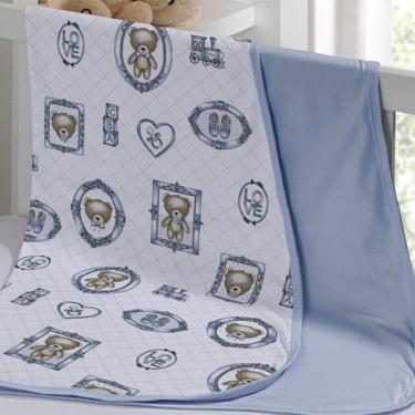 Imagem de Cueiro Duplo Tecebem Baby Guilherme Malha 100% Algodão Estampado Kinder 80cm X 90cm Azul