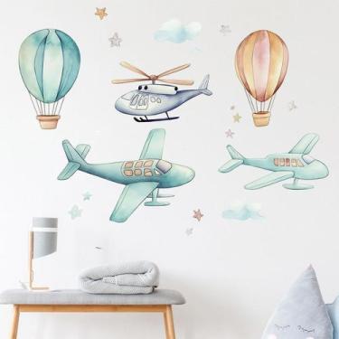 Imagem de Adesivos de parede Cartoon Airplane Hot Air Balon PVC 30x90cm - yiweis