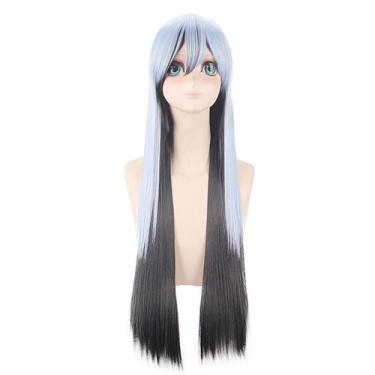 Imagem de Peruca de cosplay preta/prata longa reta 80 cm sintética H - yiweisai
