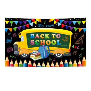 Imagem de Tapeçaria pendurada na parede, ônibus escolar colorido de volta às aul