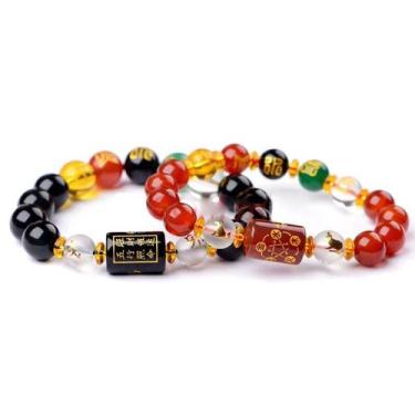 Imagem de Pulseiras de obsidiana natural e ágata vermelha para homens e mulheres