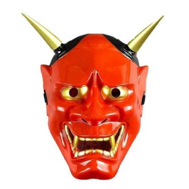 Imagem de Máscara Oni Demon Scary Full Face com chifres dourados PVC 20x25cm - y