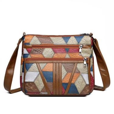 Imagem de Bolsa Messenger Patchwork para mulheres em couro macio - yiweisai