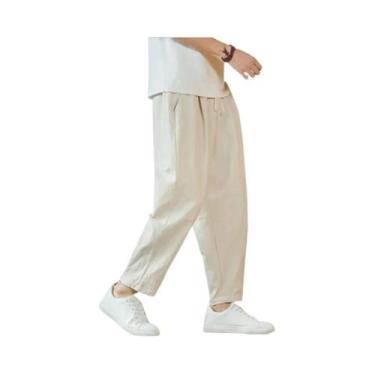 Imagem de Calças Casuais Masculinas De Algodão E Linho, Respiráveis, Soltas, Ret