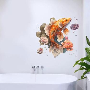 Imagem de Adesivos de parede 3D Koi Fish and Flower em PVC autoadesivos 50x70cm 