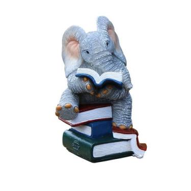 Imagem de Estátua de decoração de jardim lendo resina de elefante 28cm - yiweisa