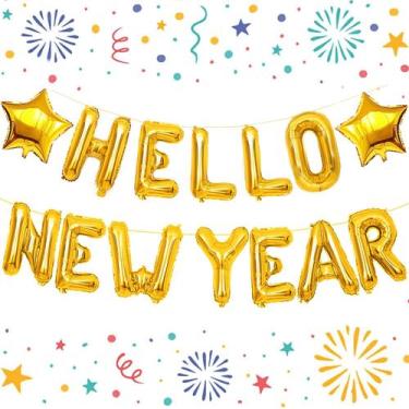 Imagem de Suprimentos para festas e balões de Ano Novo HiParty 2024 Gold x12