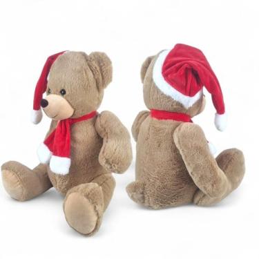 Imagem de Urso Grande Natalino Com Cachecol Gorro Natal 40cm Presente - LW Gifts