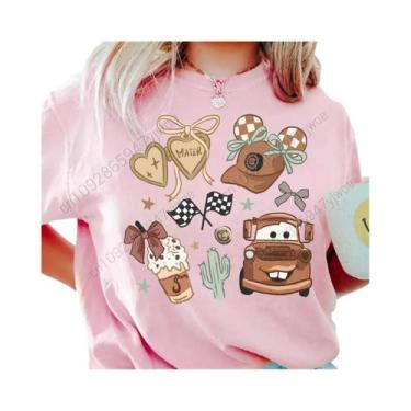 Imagem de Camiseta Feminina De Verão Em Algodão Respirável Disney Cars Retrô Lig