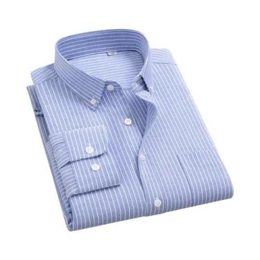 Imagem de Camisa Social Clássica Masculina Oxford Listrada De Manga Longa 100% A