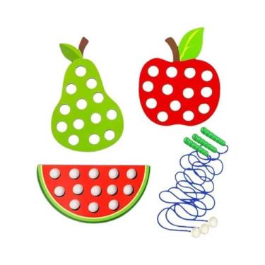 Imagem de Brinquedo De Madeira Para Crianças Com Frutas Para Enfiar E Enlaçar, A