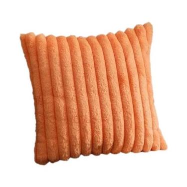 Imagem de Capa De Almofada De Pelúcia Macia Com Listras De Pele De Coelho Sintét