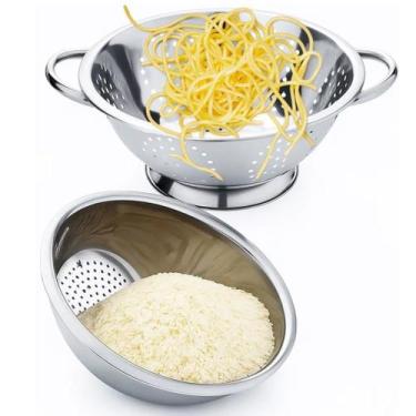 Imagem de Kit Escorredor de Macarrão e Arroz em Aço Inox, 20cm, 2 Peças, Alças E