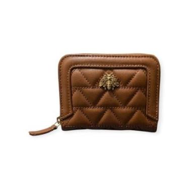 Imagem de Carteira Feminina Schutz Couro Matelassê Believe Pequena Marrom-Feminino