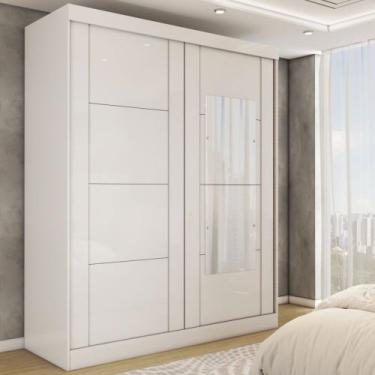 Imagem de Guarda-Roupa Casal Real 2 Portas 2 Gavetas com Espelho 100% Mdf Branco