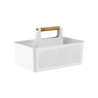 Imagem de Ou Cesto Organizador Multiuso com Alça em Bambu 8L Branco Linha Flow