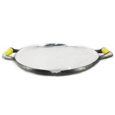 Imagem de Chapa Disco Arado Alumínio Fundido Craqueada Alça Madeira