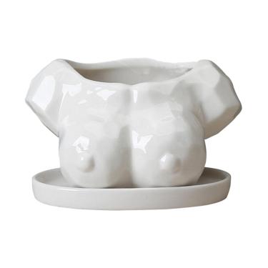 Imagem de Fenteer Arte corporal abstrata vaso de mama cerâmica plantas brancas vaso estátua ornamento