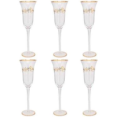 Imagem de Jogo de 6 Taças para Champangne em Vidro com Detalhes Dourado 180ml