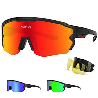 Imagem de Óculos de sol MooFee para ciclismo, esportes, polarizados, para homens, mulheres, equitação, pesca, golfe, beisebol, corrida, Black Red, Large