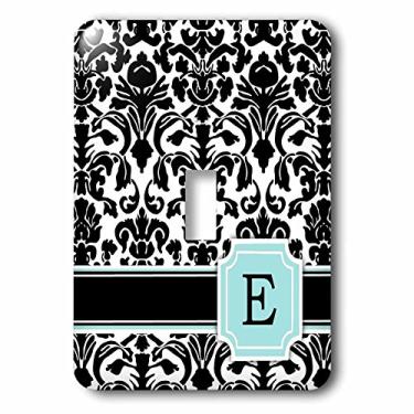 Imagem de 3dRose lsp_154354_1 Letra E Monogramado Pessoal Azul Menta Preto e Branco Padrão Damasco Elegante Personalizado Inicial Interruptor de Luz
