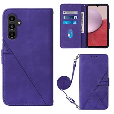 Imagem de Capas de telefone em relevo de negócios Samsung Galaxy A14 A 14 5G Capa de couro slots de cartão de luxo clipe de carteira à prova de choque capa de telefone Samsung A14 5G capas (roxo, Samsung A14 5G)