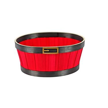 Imagem de Cesta Cestinha de Bambu Redonda Vermelho com Cinto Preto 23x19x10 cm