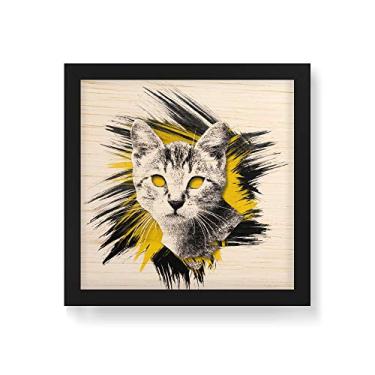 Imagem de Arte Maníacos Quadro Decorativo em Madeira Gato Colagem Fundo Branco - 30x30cm (Moldura caixa em laca preta)