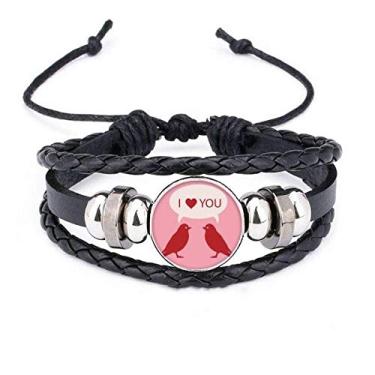 Imagem de DIYthinker Pulseira de couro trançado Love Birds Dia dos Namorados vermelha e rosa