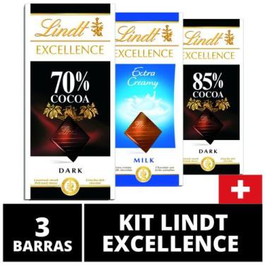 Imagem de 3 Barras, Chocolate Suiço Lindt Excellence, Cacau Nobre, Sabores Sorti