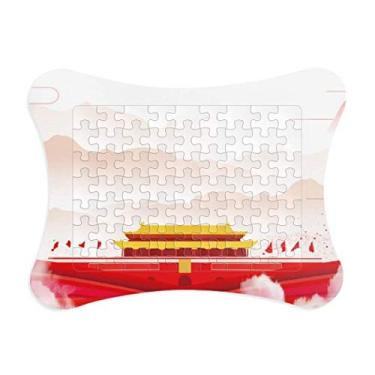 Imagem de Moldura de quebra-cabeça de montanha Tiananmen com bandeira vermelha