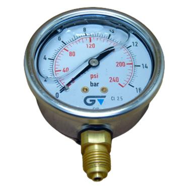 Imagem de Manômetro 63mm 250 Psi 21.09 Bar 1/4 Bsp C/ Glicerina Aço Inox