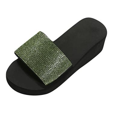 Imagem de Sandálias de caminhada femininas chinelos de fundo moda com decoração de borboleta de diamante usar chinelos de praia fora, Verde, 8.5