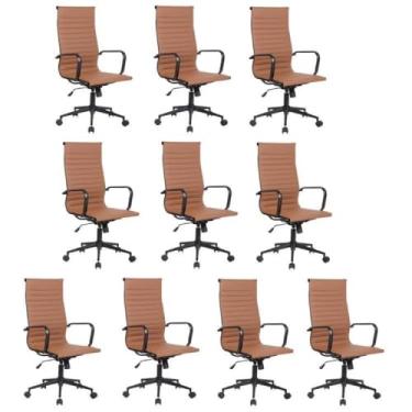 Imagem de Conjunto 10 Cadeiras de Escritório Presidente Sevilha com Base Office aço preto Rivatti Marrom