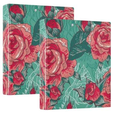 Imagem de Fichários de caderno de 3 anéis, fichários de caderno de 3,8 cm com bolsos, pacote de 1/2 fichários universitários para estudantes, 200 folhas azul-petróleo linda flor rosa