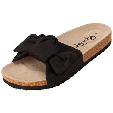Imagem de Sandálias PepStep Slide para mulheres/solado de cortiça/laço de lona/sandálias femininas para mulheres, Preto, 9