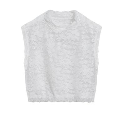 Imagem de 2X Camiseta regata feminina de renda com gola redonda básica, sem mangas, caimento justo, blusa cropped, Preto-branco #a, GG