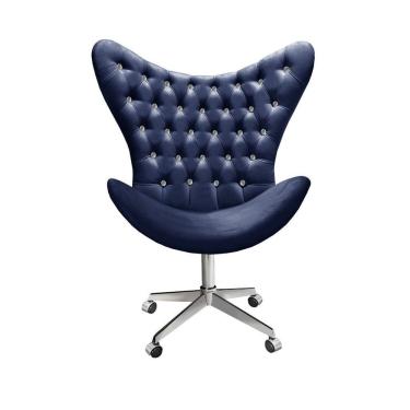 Imagem de Poltrona Alice Strass Cadeira Egg Capitonê Giratória com Rodízios Recepção, Escritório Azul Marinho