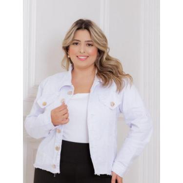 Imagem de Jaqueta Jeans Feminina Plus Size Branca com Elastano - Bellamari Jeans