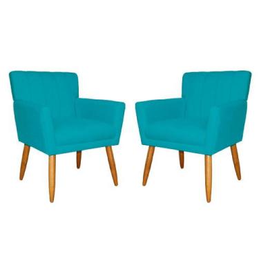 Imagem de Kit 02 Poltronas Decorativas Cecilia Pés Palito Suede Azul Turquesa - 