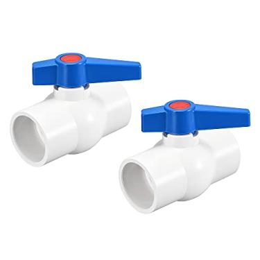 Imagem de uxcell Válvula de esfera, 50 mm ID PVC Socket End Shut Off Valve para instalação de aquário, bomba de depósito, piscina, irrigador de jardim, branco e azul, 2 peças