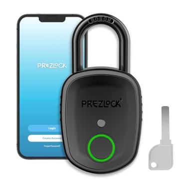 Imagem de Prezlock Cadeado inteligente de impressão digital com chave, cadeado biométrico com aplicativo, adequado para uso externo e resistente, à prova d'água IP65.