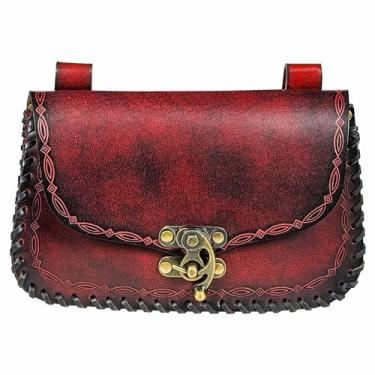 Imagem de Lord of Battles Bolsa de couro legítimo, bolsa mensageiro, bolsa de cintura medieval, bolsa de transporte para celular, bolsa de couro Ren Faire, Marrom, 20.5 x 13 cm