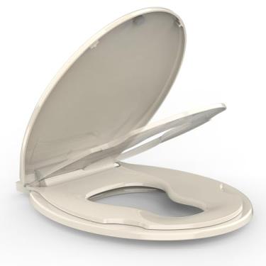 Imagem de Assento de vaso sanitário redondo, assento de vaso sanitário com assento de criança embutido, assento de vaso sanitário redondo para adultos e crianças, com fechamento macio, fácil de instalar e
