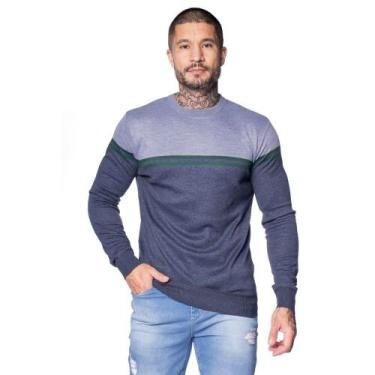 Imagem de Suéter Masculino Balboa Tricot Listras Marinho/Cinza, Marinho, Cinza, 