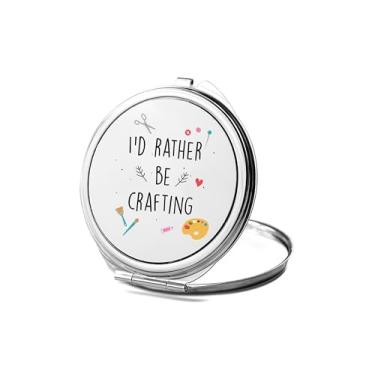 Imagem de SpreadPassion Espelho compacto de artesanato, presente de artesanato, espelho fotográfico I'd Rather Be Crafting, espelho de maquiagem de viagem pequeno espelho portátil, espelho de bolso portátil,