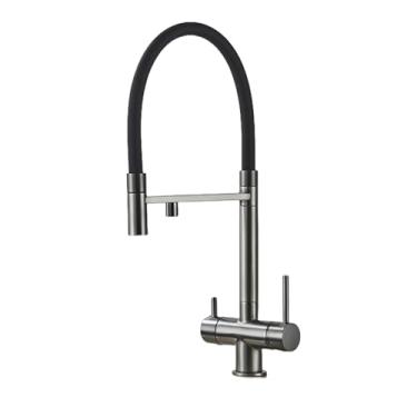 Imagem de Filtro de água de ouro escovado Torneira de cozinha Pura água potável Misturador giratório frio e quente Torneiras de purificação Torneiras de pia Guindaste, cinza pistola