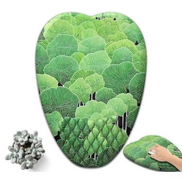 Imagem de Mouse pad de plantas verdes com descanso de pulso floresta de cogumelos mouse pad para jogos fofo design ergonômico em forma de coração mousepads com suporte de pulso para mesa, tecido de seda de