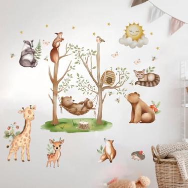 Imagem de BOAMAU Adesivos de parede de animais selvagens floresta safári decalques de parede quarto de criança quarto de bebê decoração (balanço de urso)